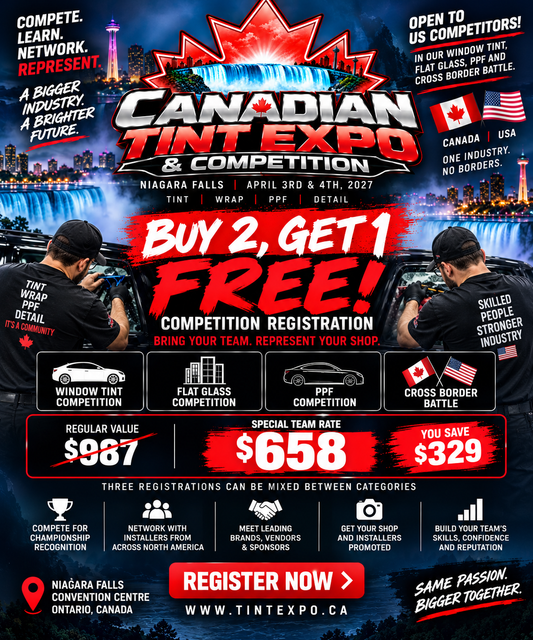 Official Buy 2 Get 1 Free Canadian Tint Expo competition team registration promotion